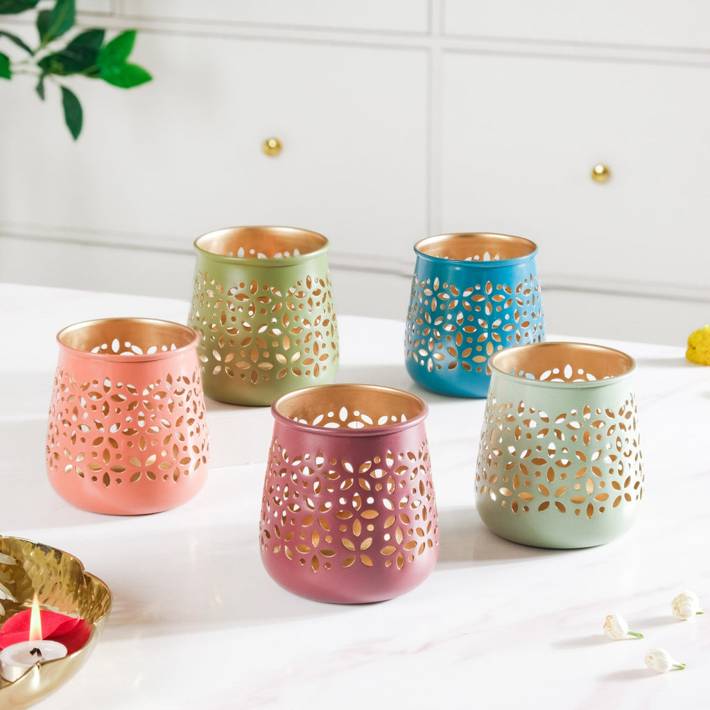 Festive Tealight Candle Holder Set Of 5 Nestasia