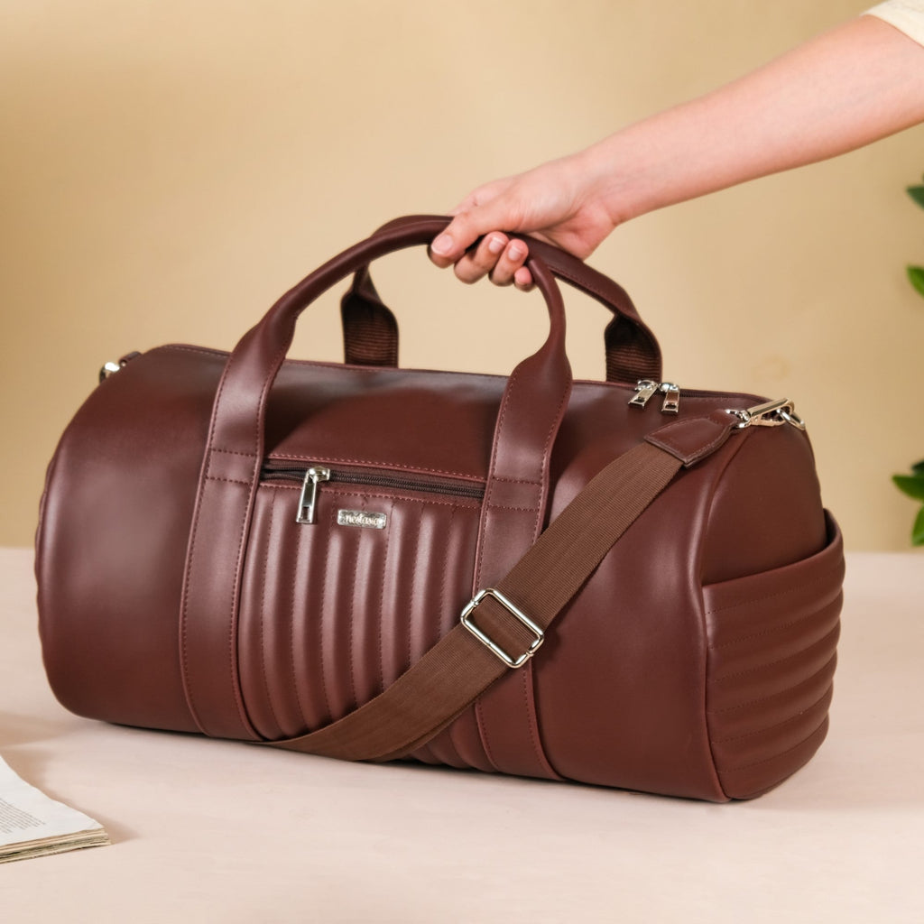 Wanderlust Duffle Bag Brown Large 17x9 Inch Nestasia
