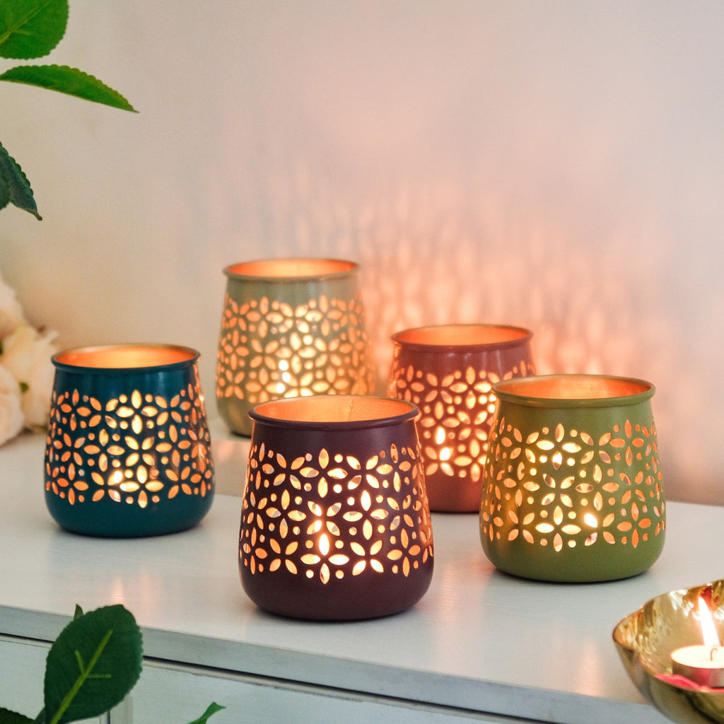 Festive Tealight Candle Holder Set Of 5 Nestasia