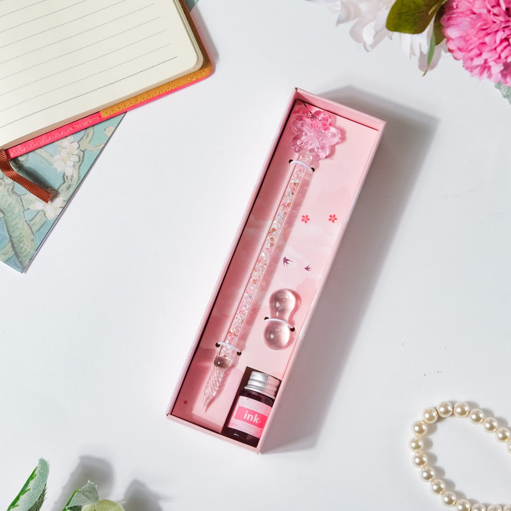 Sakura Glass Calligraphy Pen With Ink Bottle Nestasia