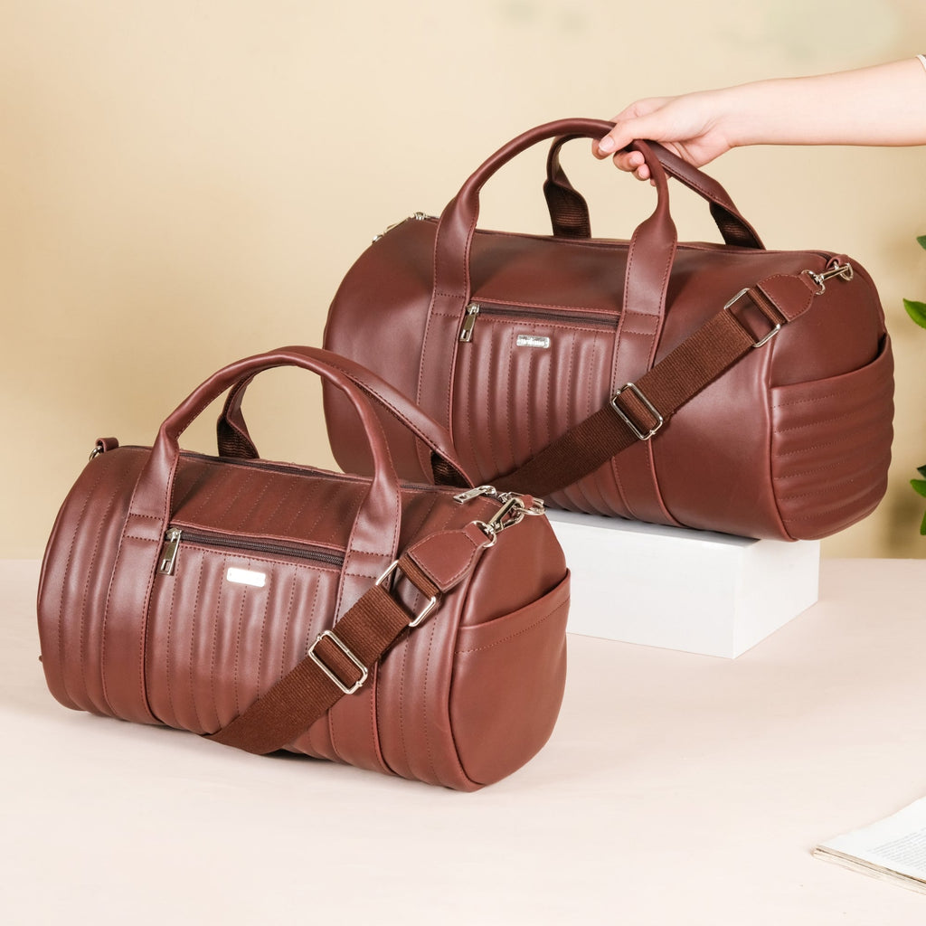 Wanderlust Duffel Bag Brown Set Of 2 Nestasia