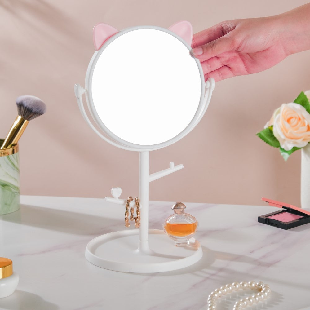 Tabletop Vanity Cat Mirror With Organizer White Nestasia