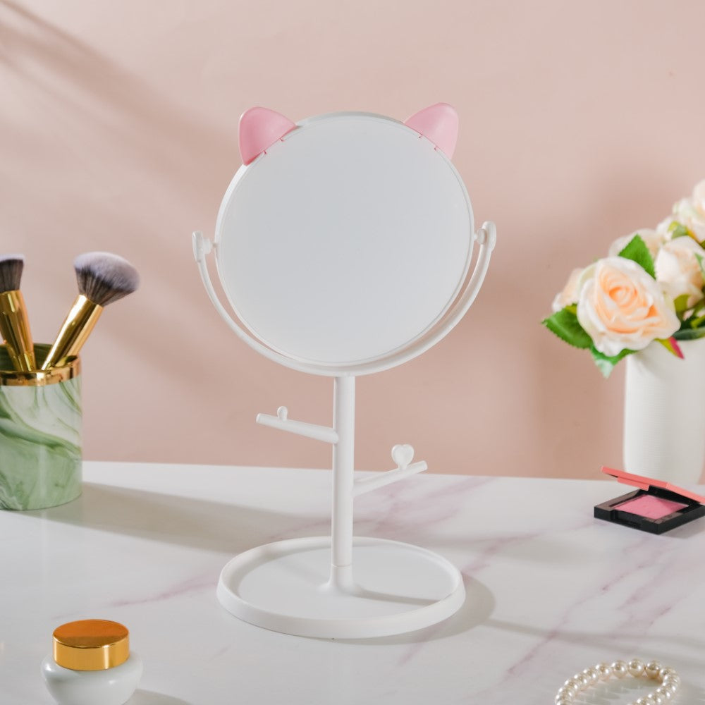 Tabletop Vanity Cat Mirror With Organizer White Nestasia
