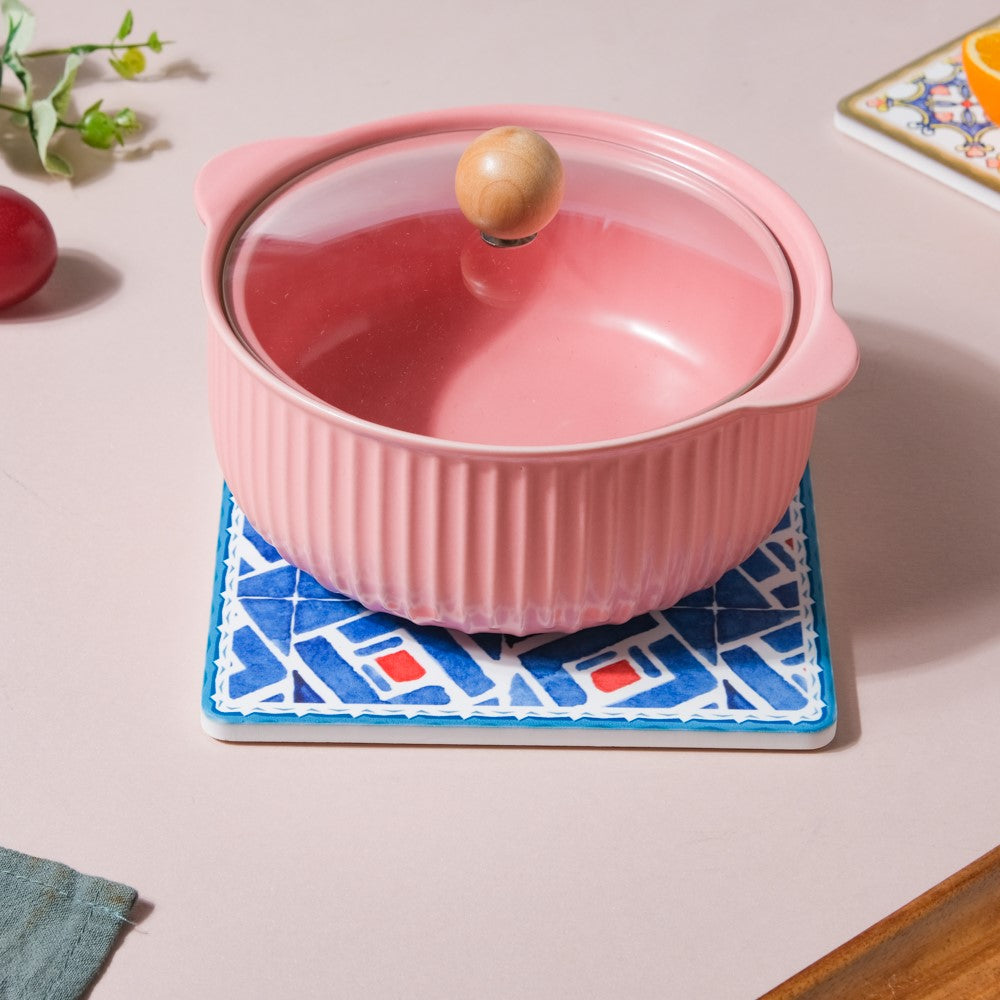 Geometric Hand Painted Patterned Platter Blue 7 Inch Nestasia