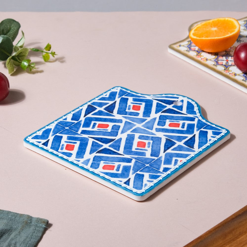 Geometric Hand Painted Patterned Platter Blue 7 Inch Nestasia