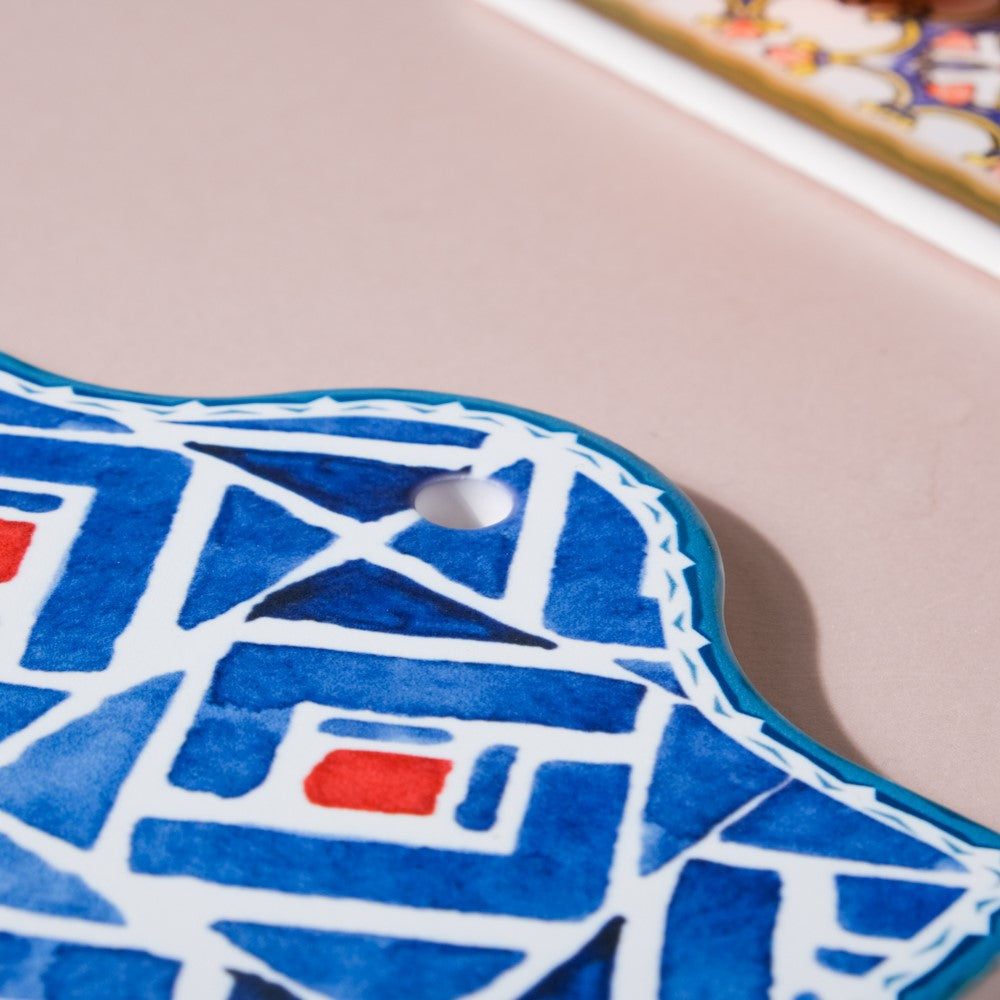 Geometric Hand Painted Patterned Platter Blue 7 Inch Nestasia