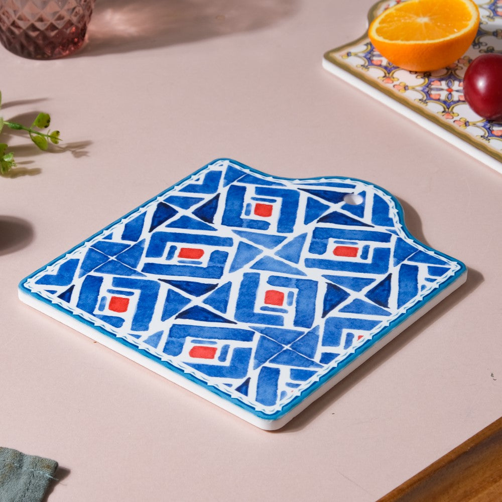 Geometric Hand Painted Patterned Platter Blue 7 Inch Nestasia