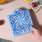 Geometric Hand Painted Patterned Platter Blue 7 Inch Nestasia