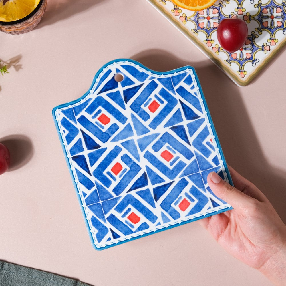 Geometric Hand Painted Patterned Platter Blue 7 Inch Nestasia