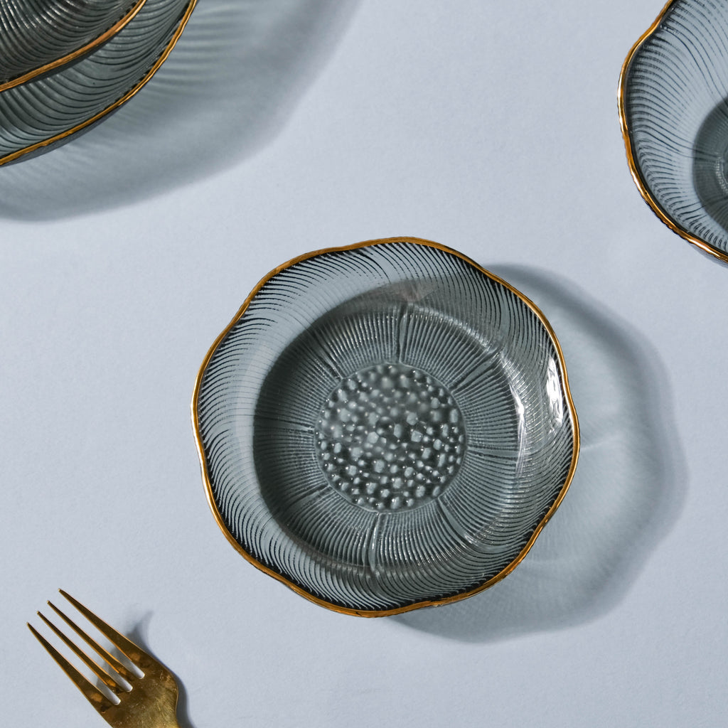 Flower Glass Dessert Plate Grey Nestasia