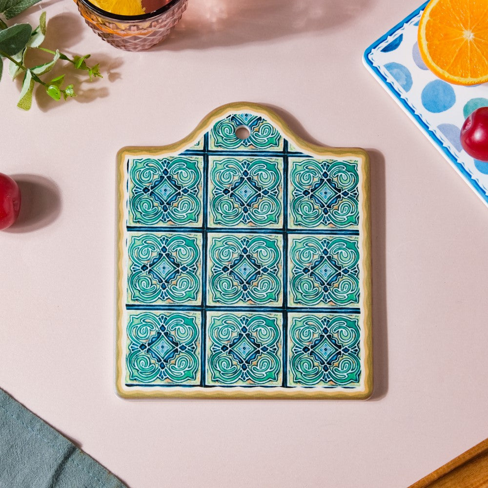 Spanish Vintage Tile Ceramic Platter Green 7 Inch Nestasia