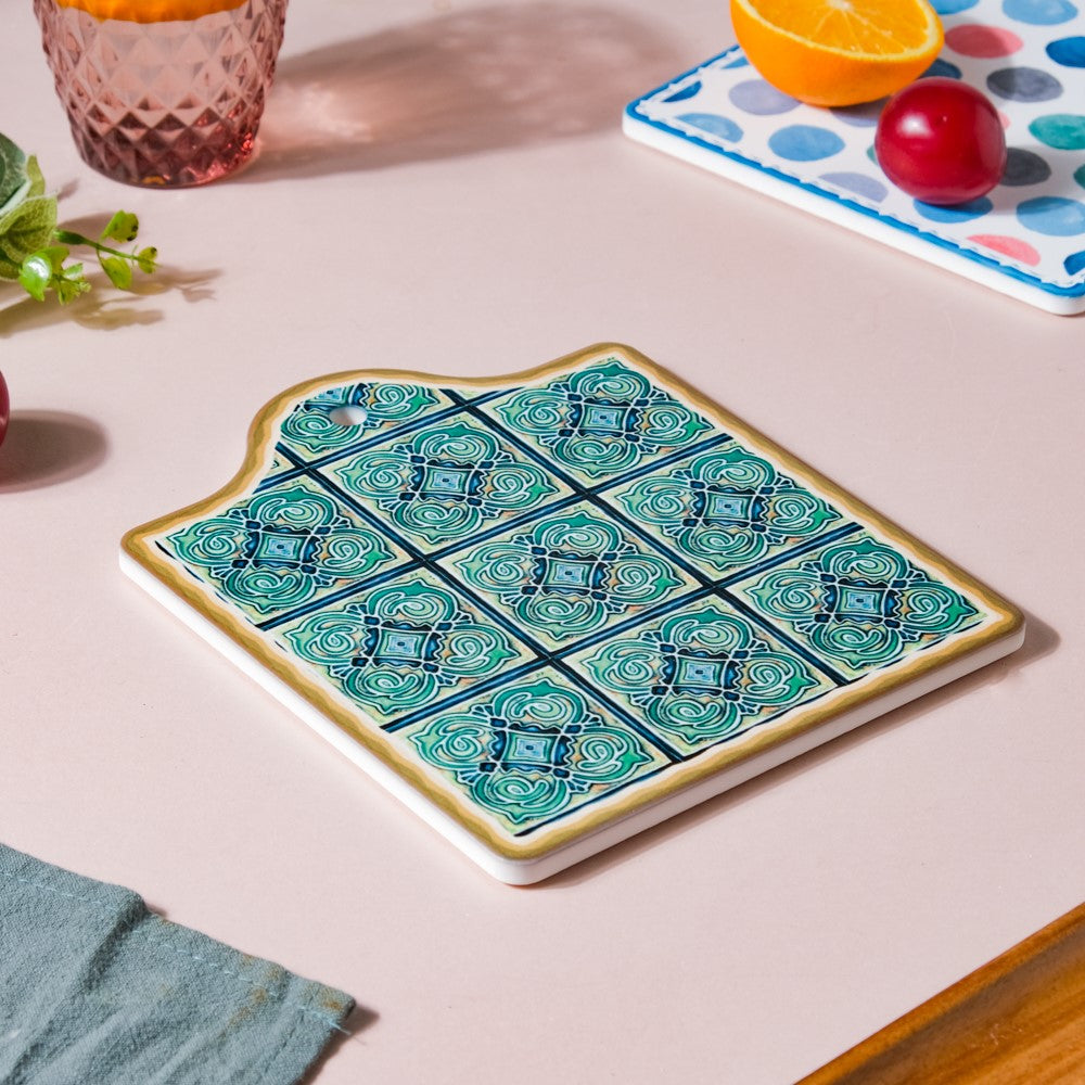 Spanish Vintage Tile Ceramic Platter Green 7 Inch Nestasia