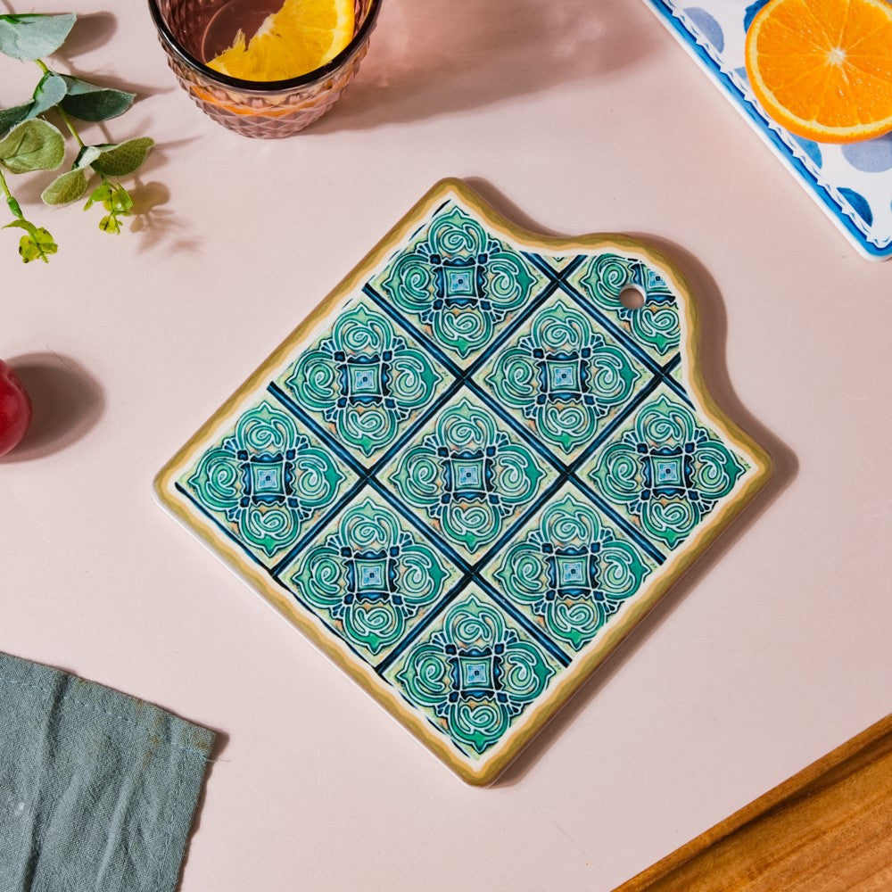 Spanish Vintage Tile Ceramic Platter Green 7 Inch Nestasia