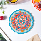 Floral Mandala Ceramic Trivet Blue Orange 8 Inch Nestasia