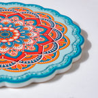 Floral Mandala Ceramic Trivet Blue Orange 8 Inch Nestasia