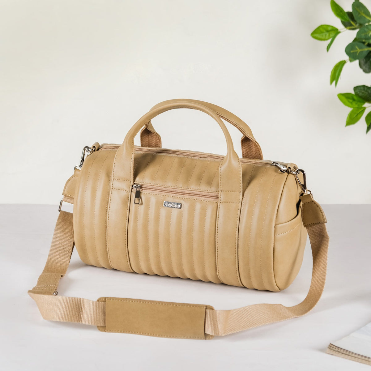 Jet-Setter Duffle Bag Beige Small 14x7 Inch Nestasia