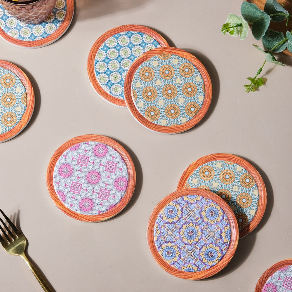 Frame Patterned Ceramic Coaster Set of 4 Nestasia