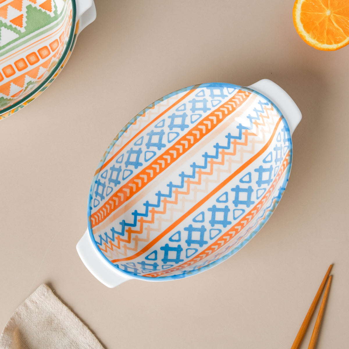 Mandala Ceramic Baking Dish With Handle 9 Inch Nestasia
