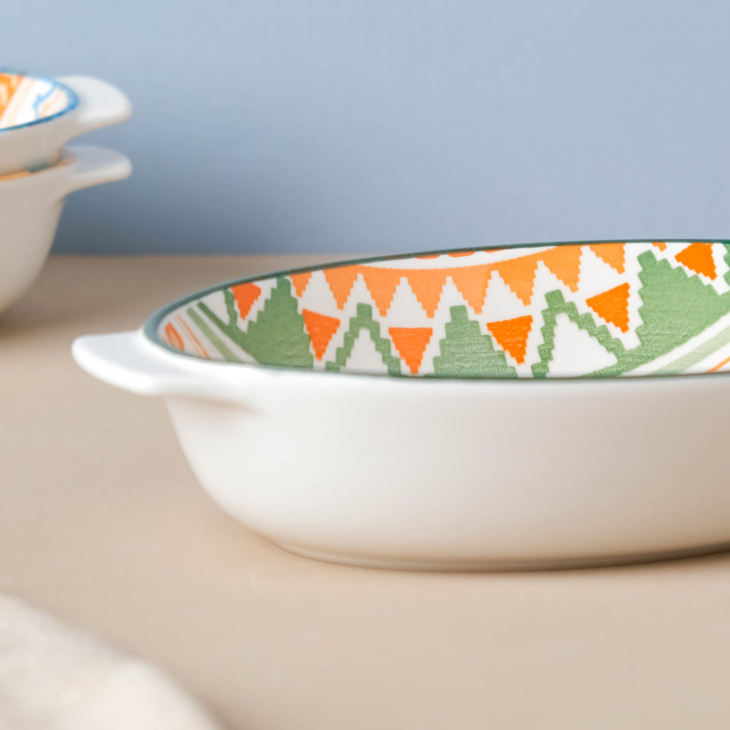 Mandala Temple Ceramic Baking Dish With Handle 9 inch Nestasia