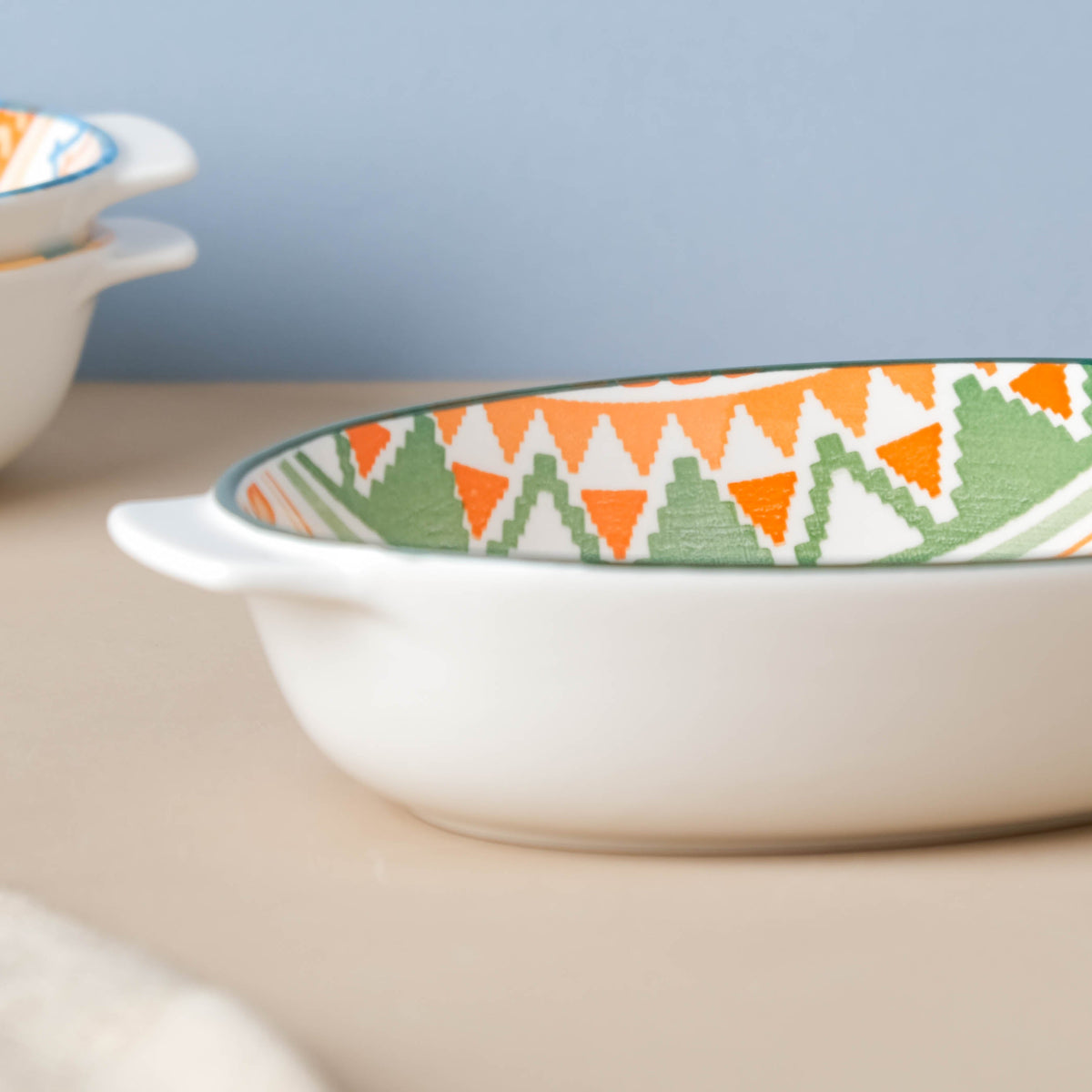Mandala Temple Ceramic Baking Dish With Handle 9 inch Nestasia