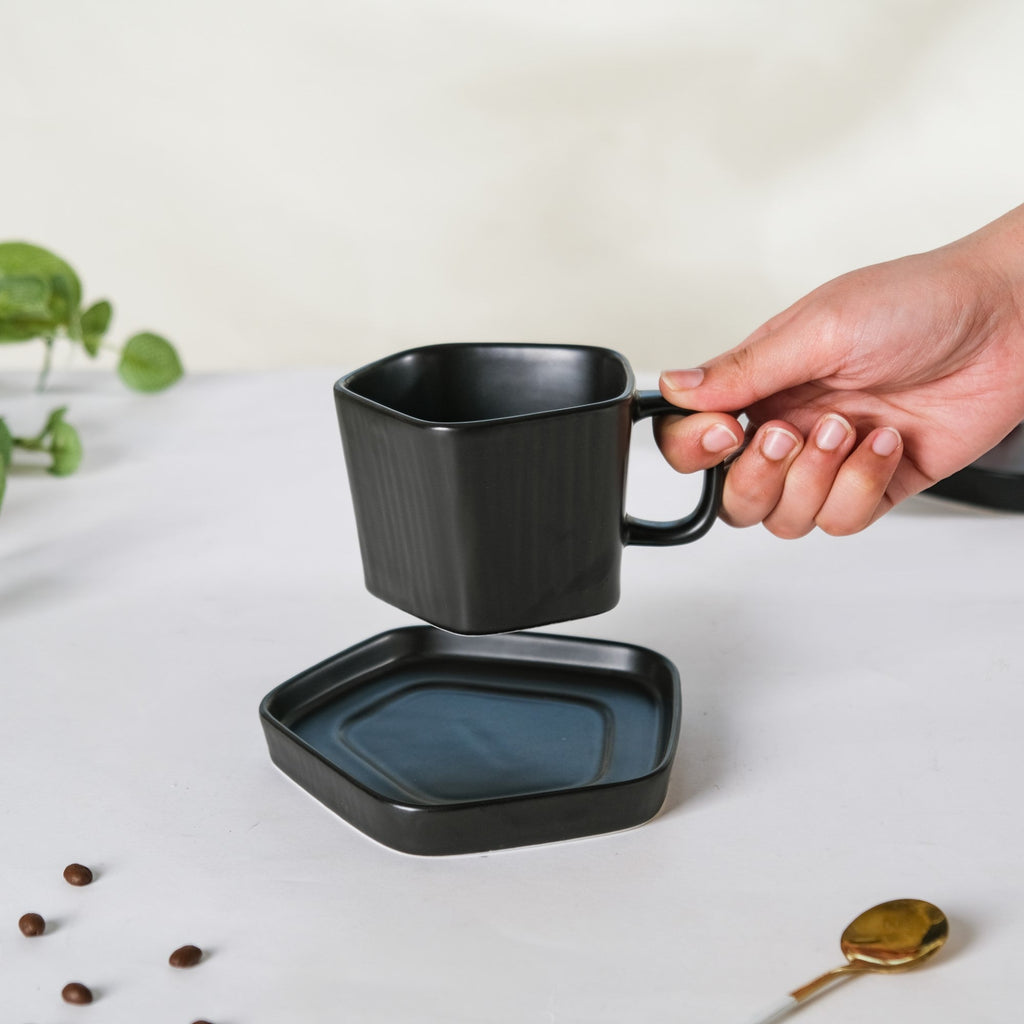 Pentagon Mug with Saucer Black Nestasia