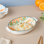 Mandala Temple Ceramic Baking Dish With Handle 9 inch Nestasia