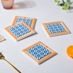 Blue Square Zellij Art Ceramic Coaster Set Of 4 Nestasia