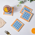 Blue Square Zellij Art Ceramic Coaster Set Of 4 Nestasia