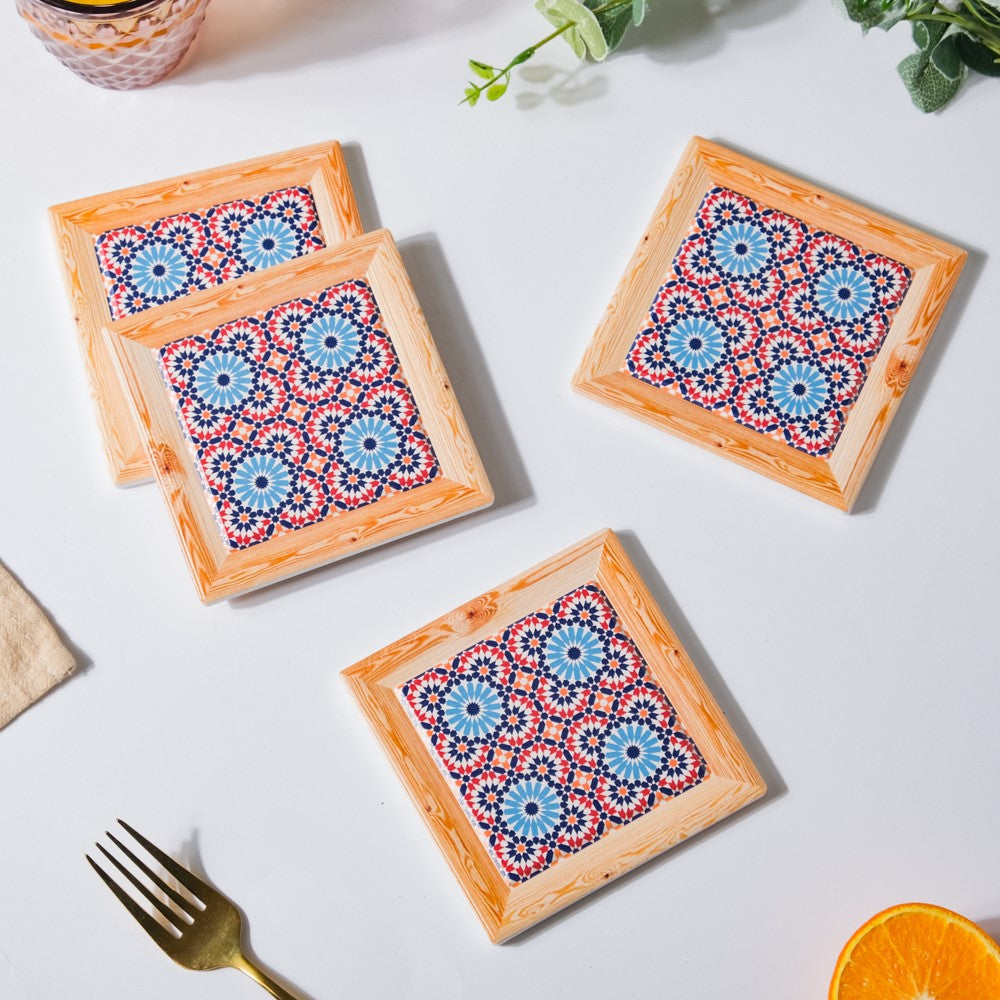 Moroccan Framed Ceramic Coaster Set Of 4 Nestasia