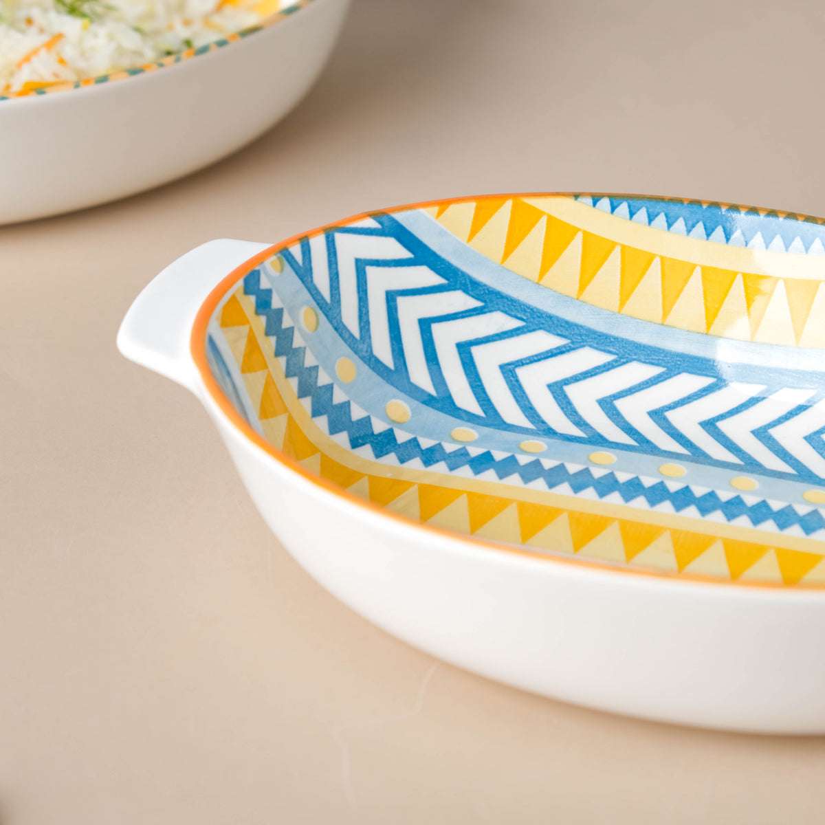 Mandala Chevron Baking Bowl With Handle 9 inch Nestasia