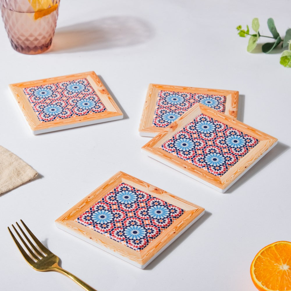 Moroccan Framed Ceramic Coaster Set Of 4 Nestasia