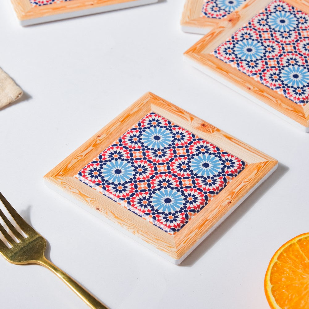 Moroccan Framed Ceramic Coaster Set Of 4 Nestasia