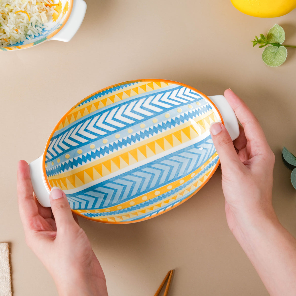 Mandala Chevron Baking Bowl With Handle 9 inch Nestasia