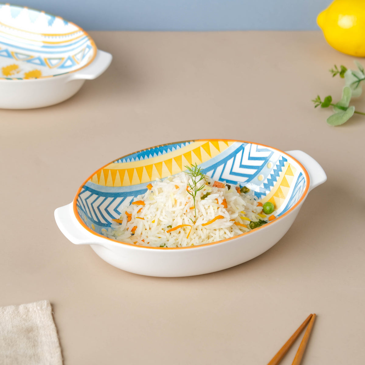 Mandala Chevron Baking Bowl With Handle 9 inch Nestasia