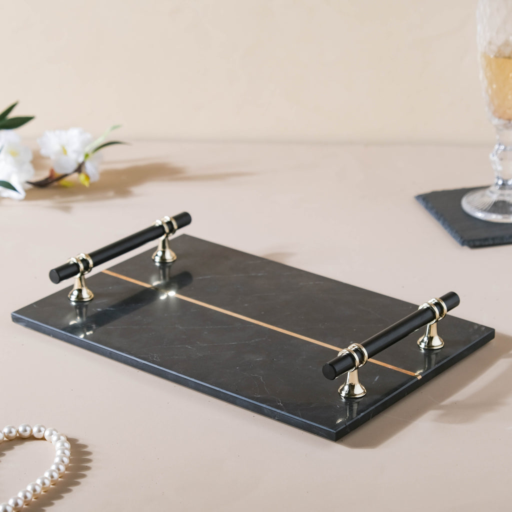 Rectangle Marble Tray With Metal Handle Nestasia