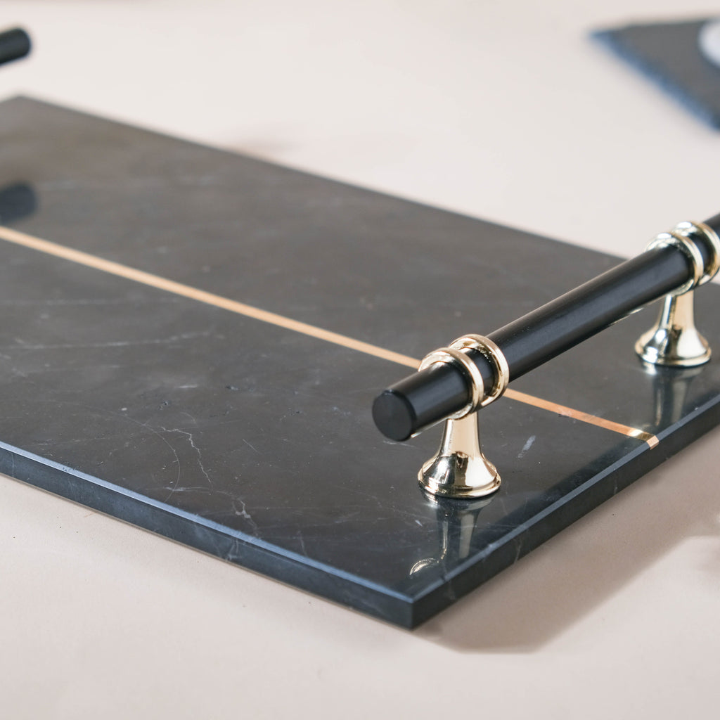 Rectangle Marble Tray With Metal Handle Nestasia