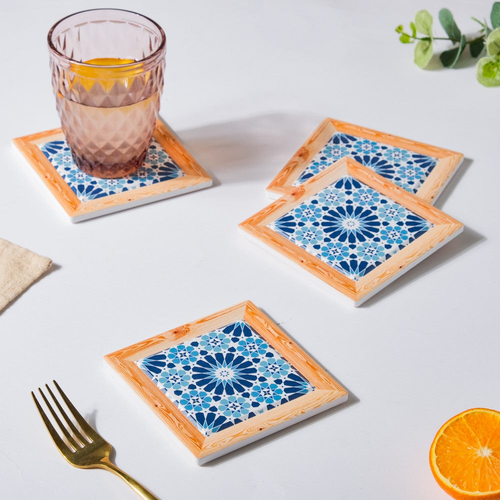 Moroccan Square Art Ceramic Coaster Set Of 4 Nestasia