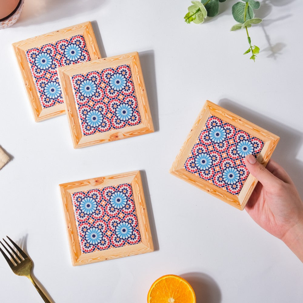 Moroccan Framed Ceramic Coaster Set Of 4 Nestasia