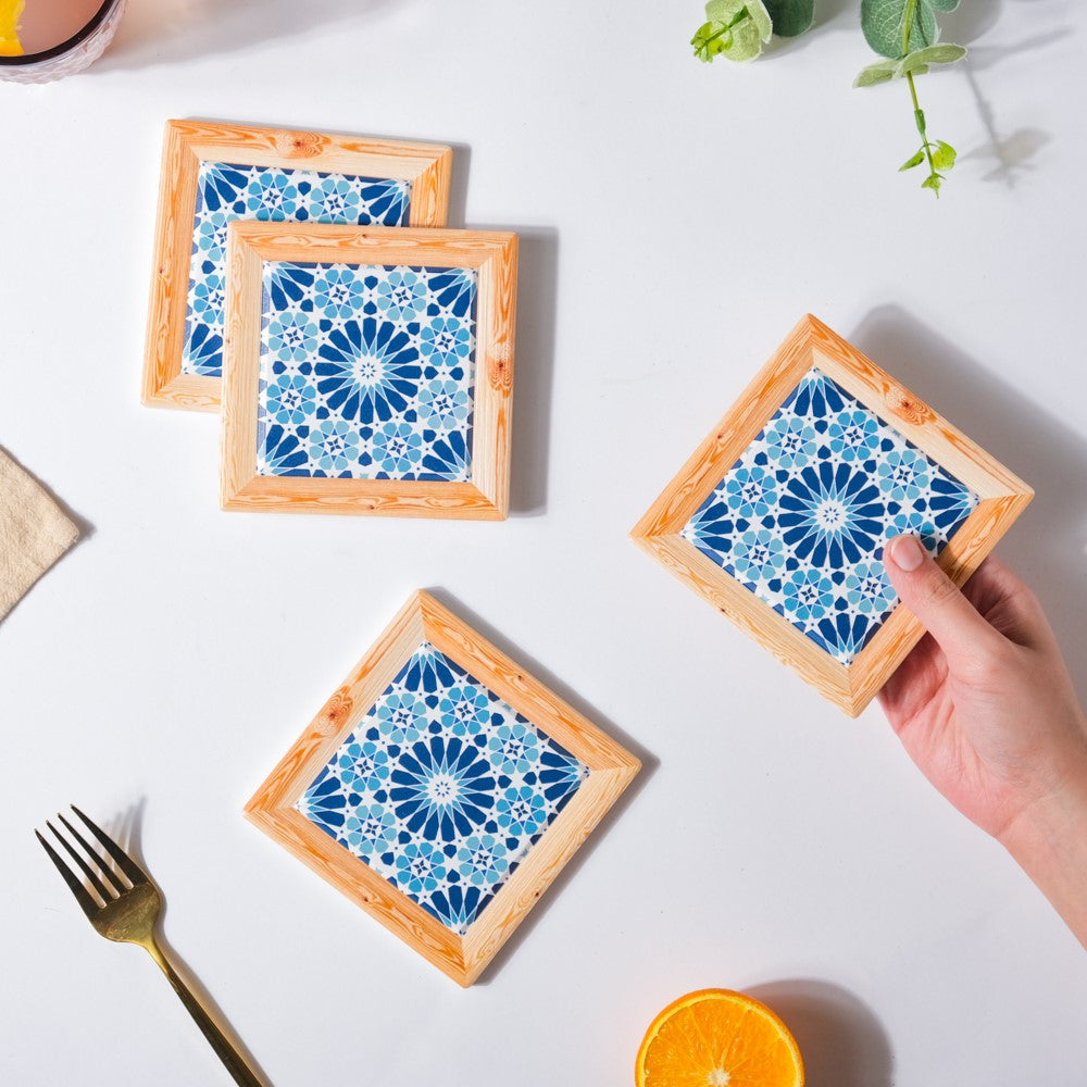 Moroccan Square Art Ceramic Coaster Set Of 4 Nestasia