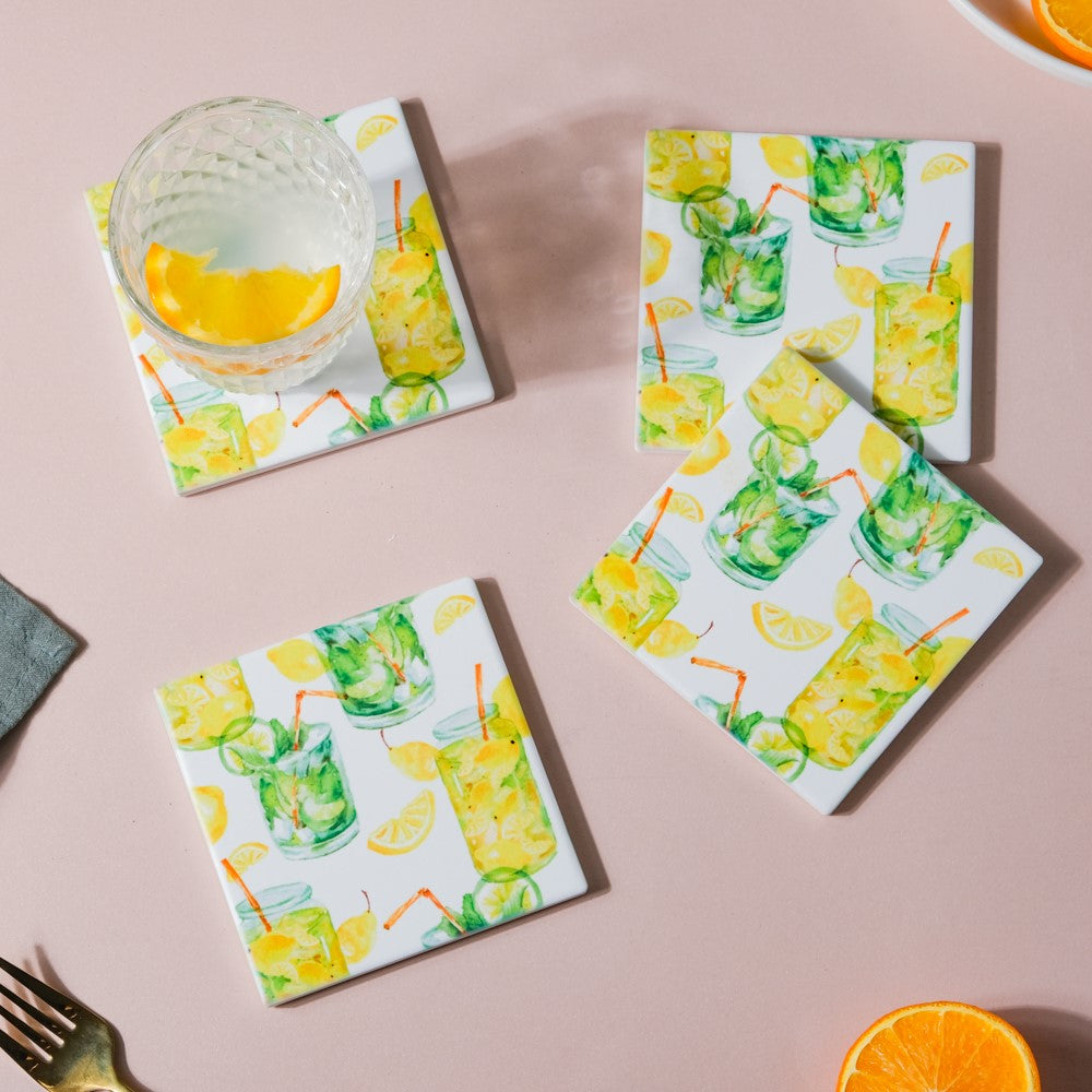 Lemonade Matte Ceramic Coaster Set Of 4 Nestasia