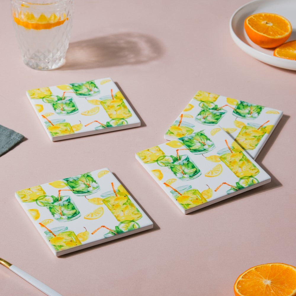 Lemonade Matte Ceramic Coaster Set Of 4 Nestasia