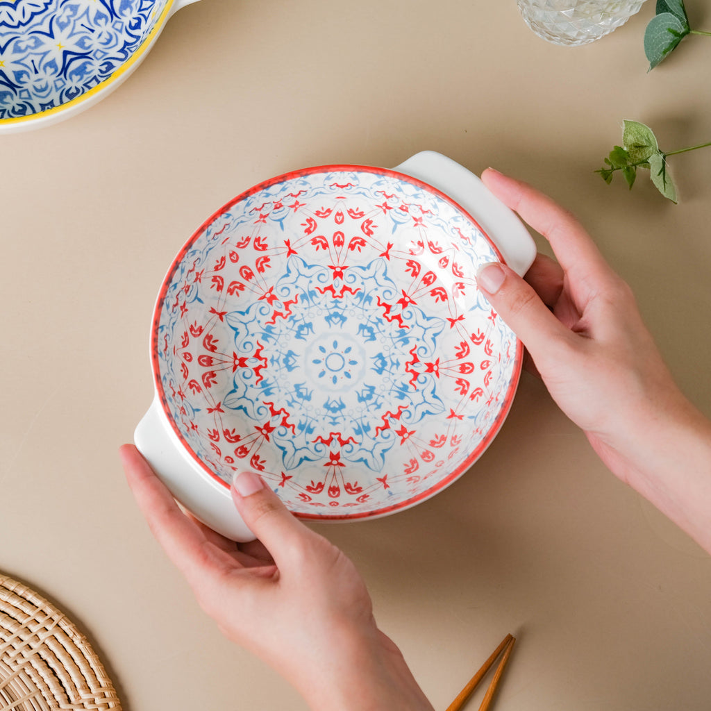 Mandala Red Floral Baking Dish With Handle 8.5 inch Nestasia