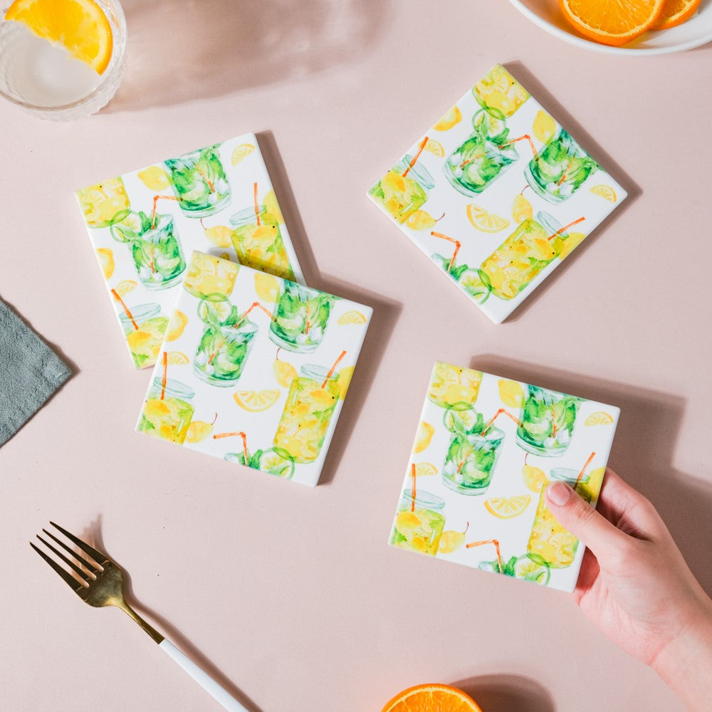 Lemonade Matte Ceramic Coaster Set Of 4 Nestasia