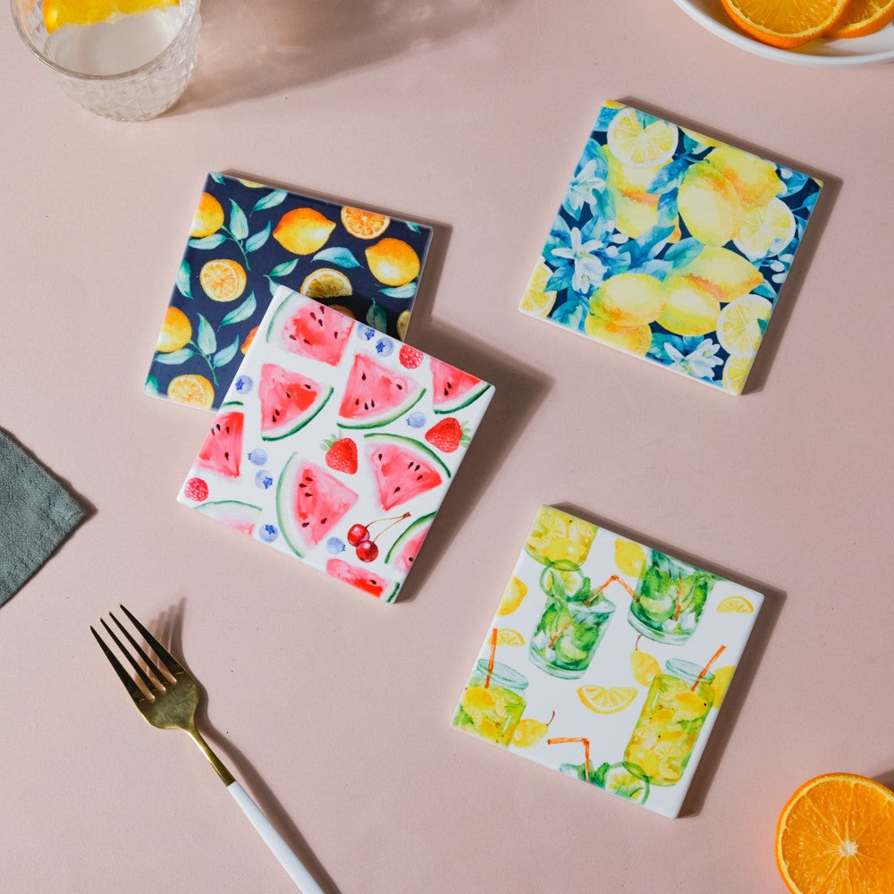 Watermelon Matte Ceramic Tile Coaster Set Of 4 Nestasia