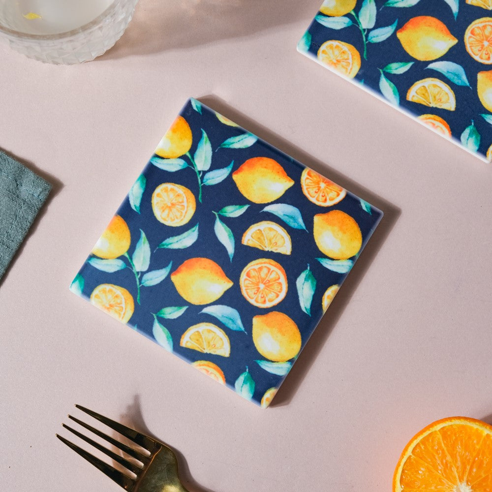 Zesty Orange Square Matte Ceramic Coaster Set Of 4 Nestasia