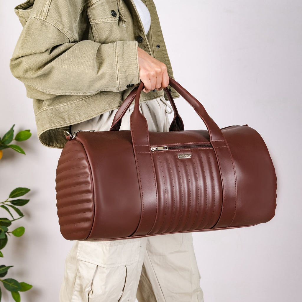 Wanderlust Duffle Bag Brown Large 17x9 Inch Nestasia