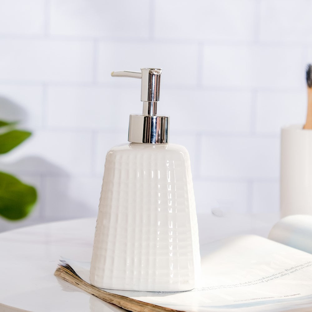 Geometric Ceramic Pump Dispenser White 7 Inch Nestasia
