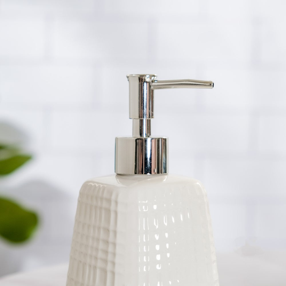 Geometric Ceramic Pump Dispenser White 7 Inch Nestasia