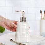 Geometric Ceramic Pump Dispenser White 7 Inch Nestasia