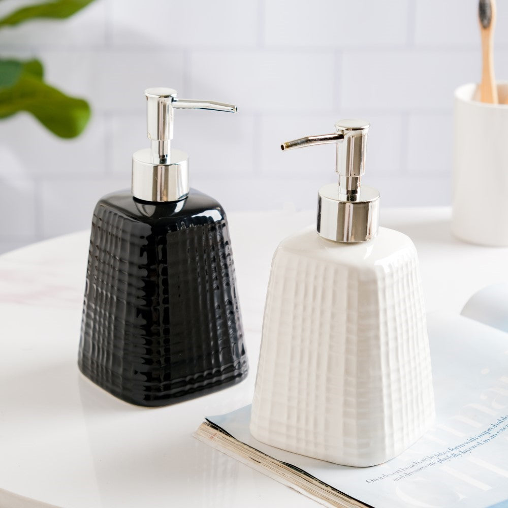 Geometric Ceramic Pump Dispenser White 7 Inch Nestasia